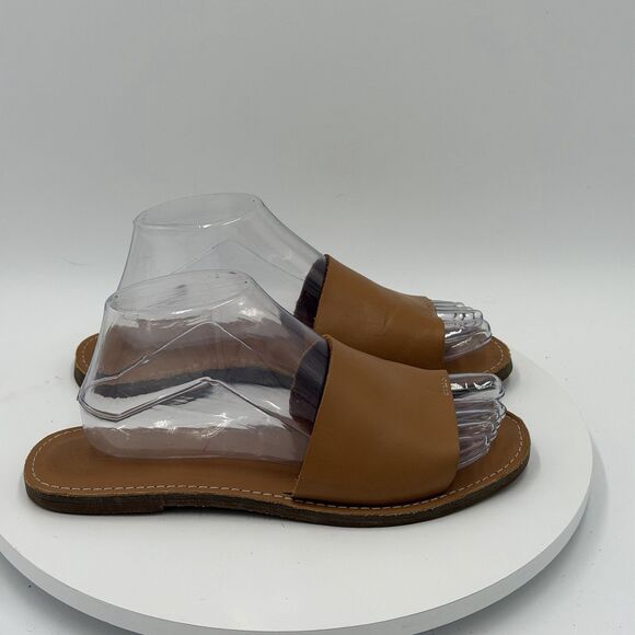 Madewell The Boardwalk Post Slide Women's Size 8.5 Tan Leather Sandals Thong - Picture 2 of 8